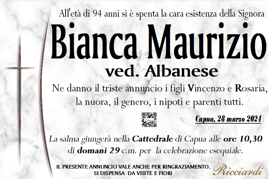 necrologio Bianca Maurizio