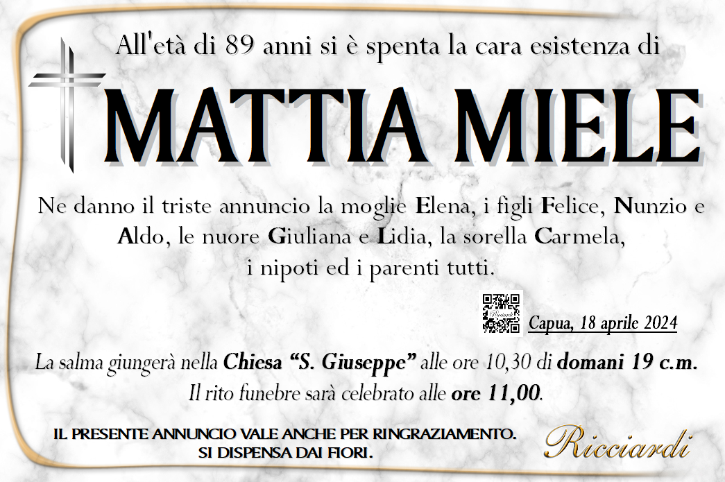 necrologio MATTIA MIELE