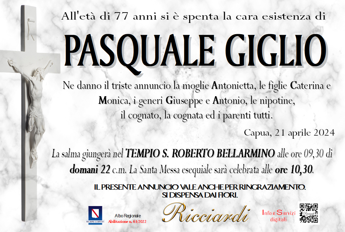 necrologio PASQUALE GIGLIO