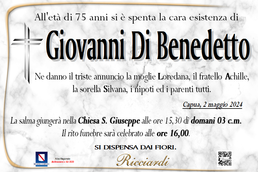 necrologio Giovanni Di Benedetto