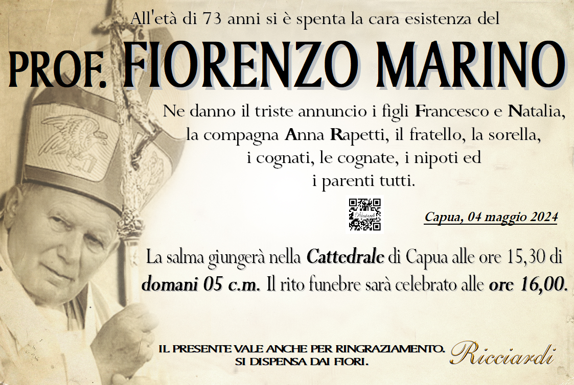 necrologio PROF. FIORENZO MARINO