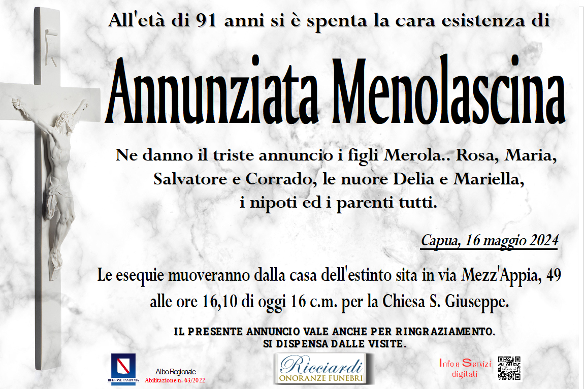 necrologio Annunziata Menolascina