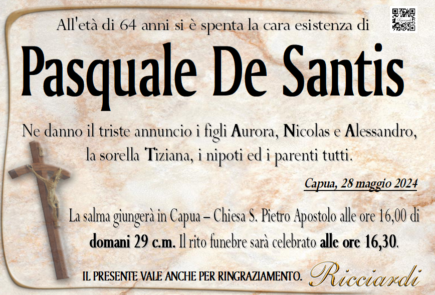 necrologio Pasquale De Santis