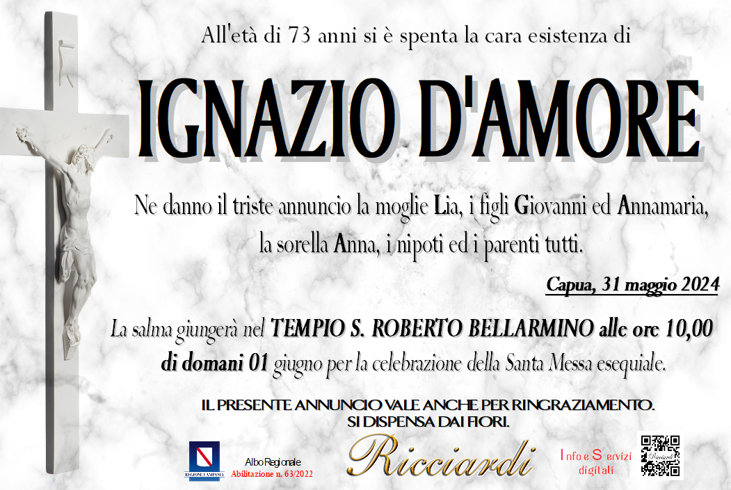 necrologio IGNAZIO D'AMORE