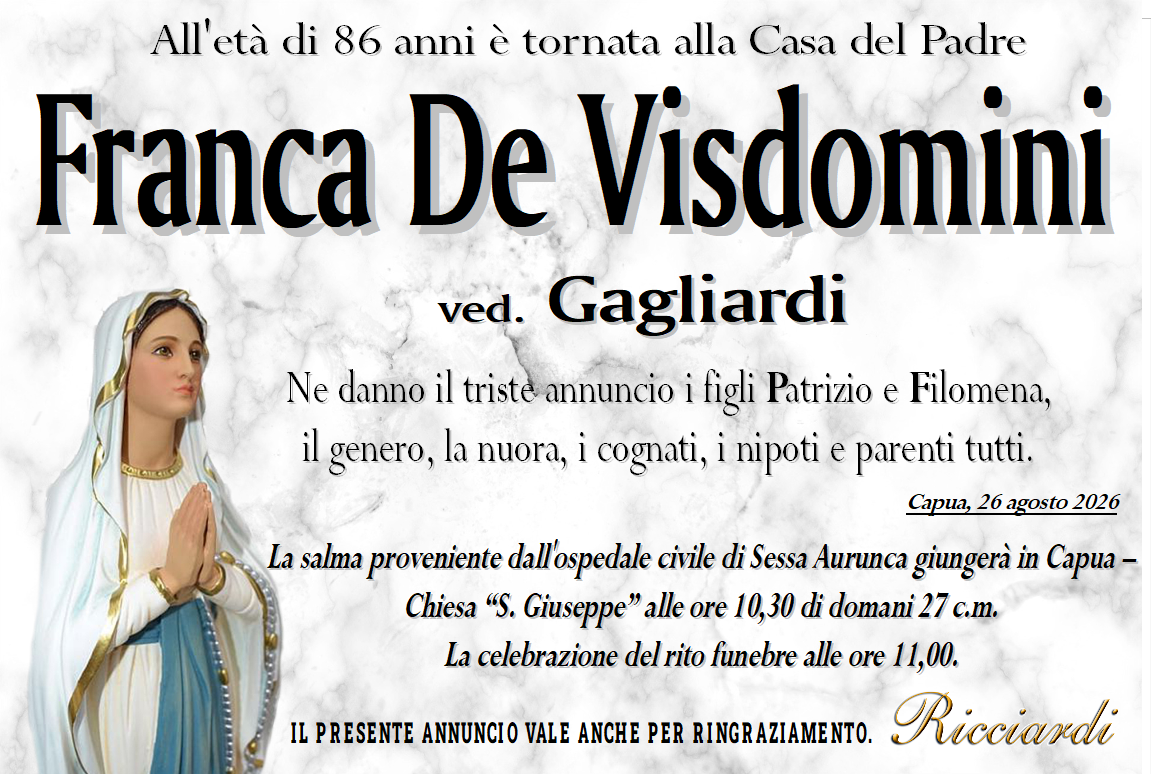 necrologio Franca De Visdomini