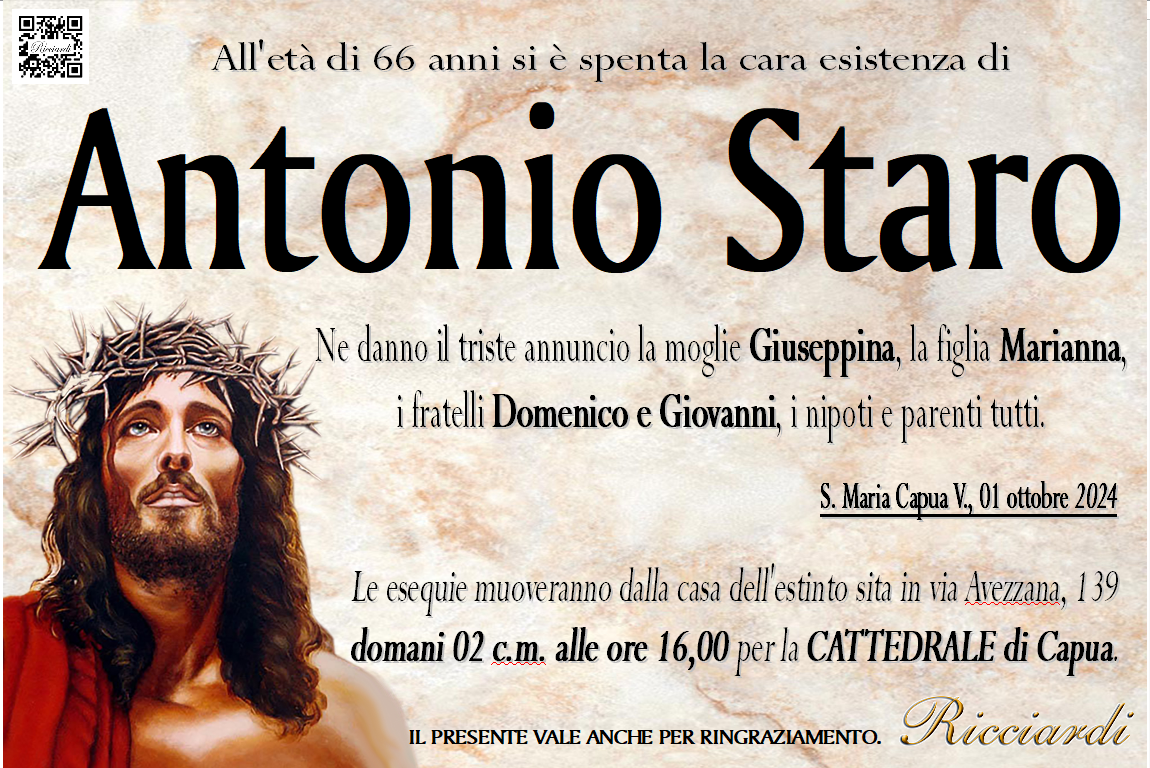 necrologio Antonio Staro
