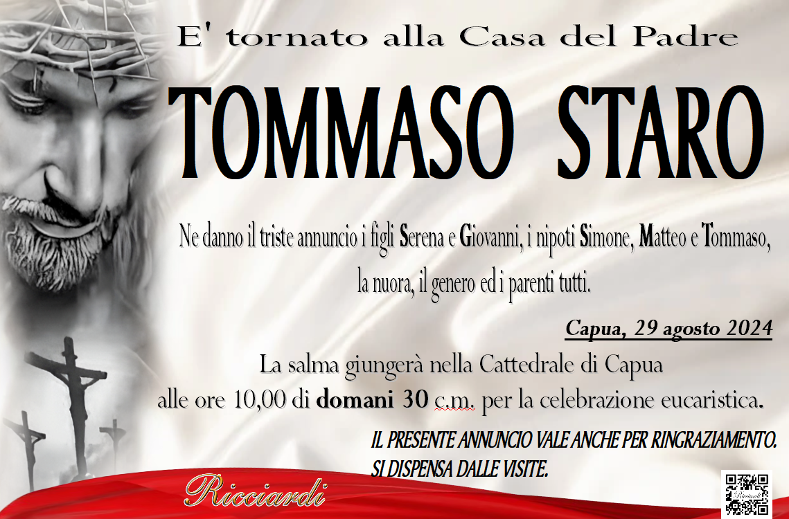 necrologio TOMMASO STARO