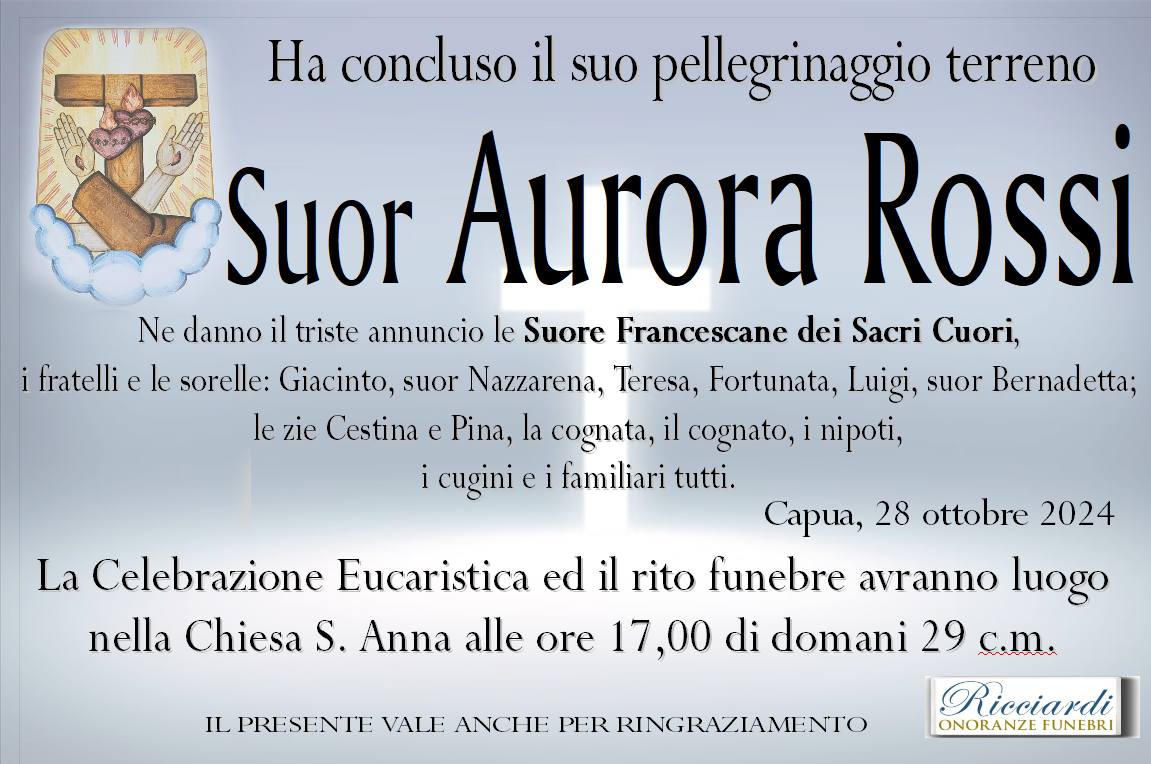 necrologio Suor Aurora Rossi