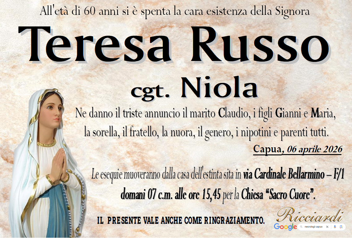 necrologio Teresa Russo