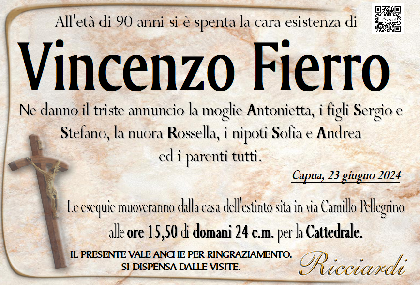 necrologio Vincenzo Fierro