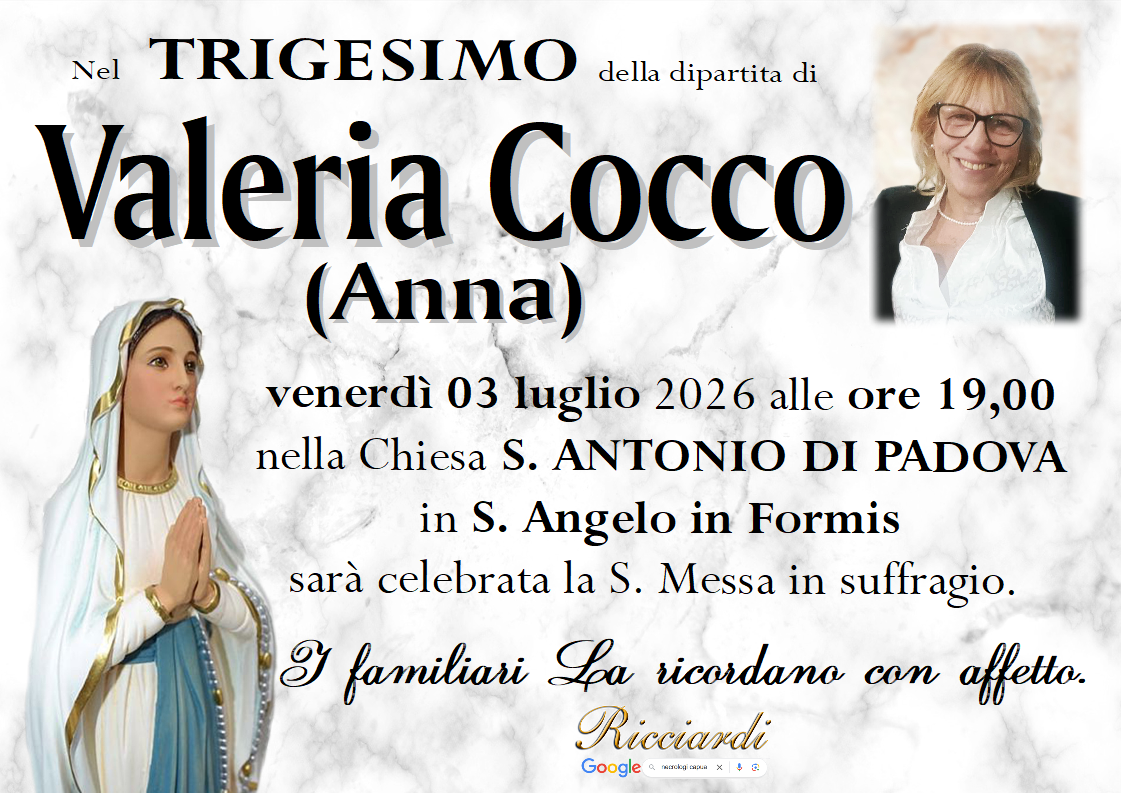 necrologio Valeria Cocco