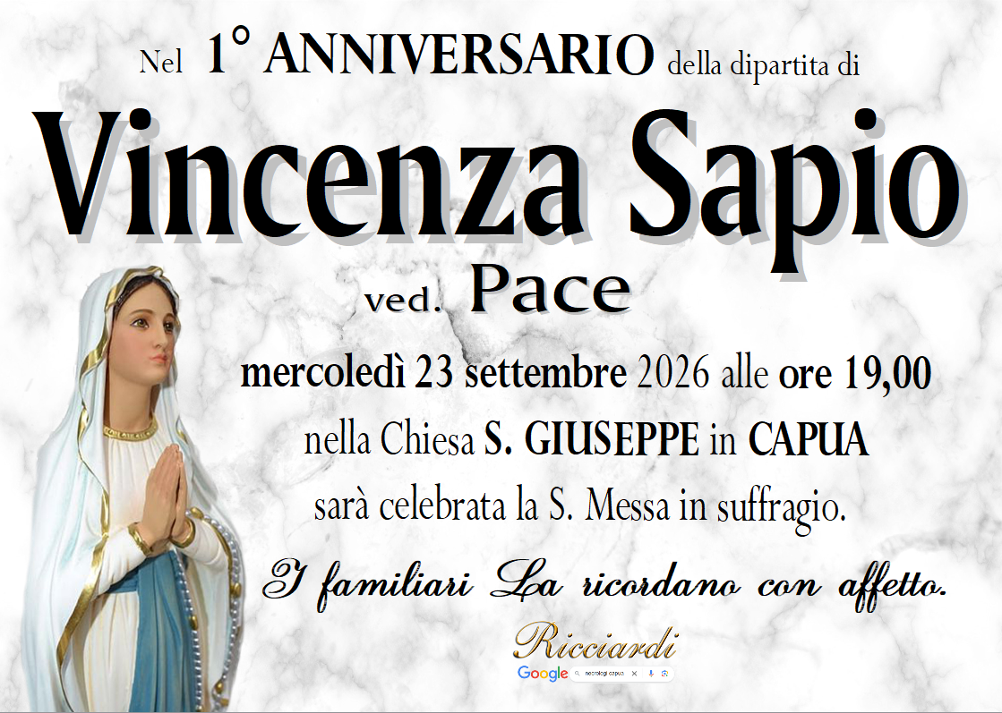 necrologio Vincenza Sapio