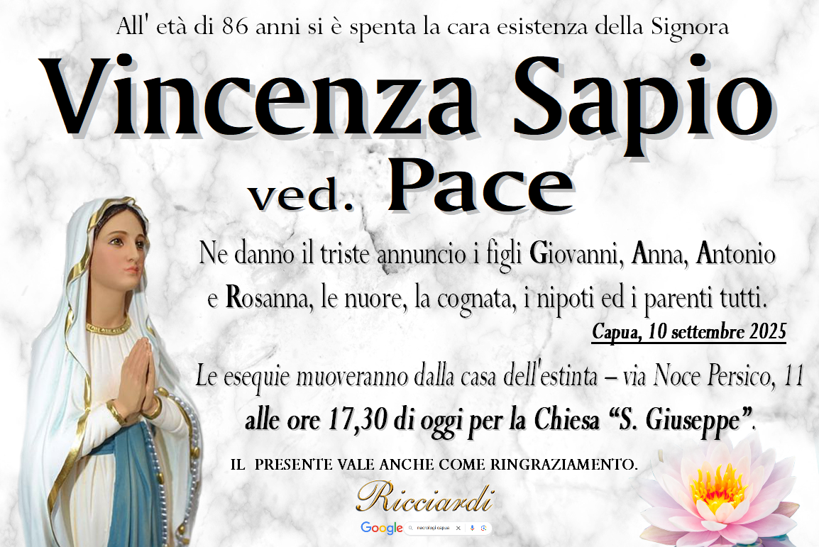 necrologio Vincenza Sapio