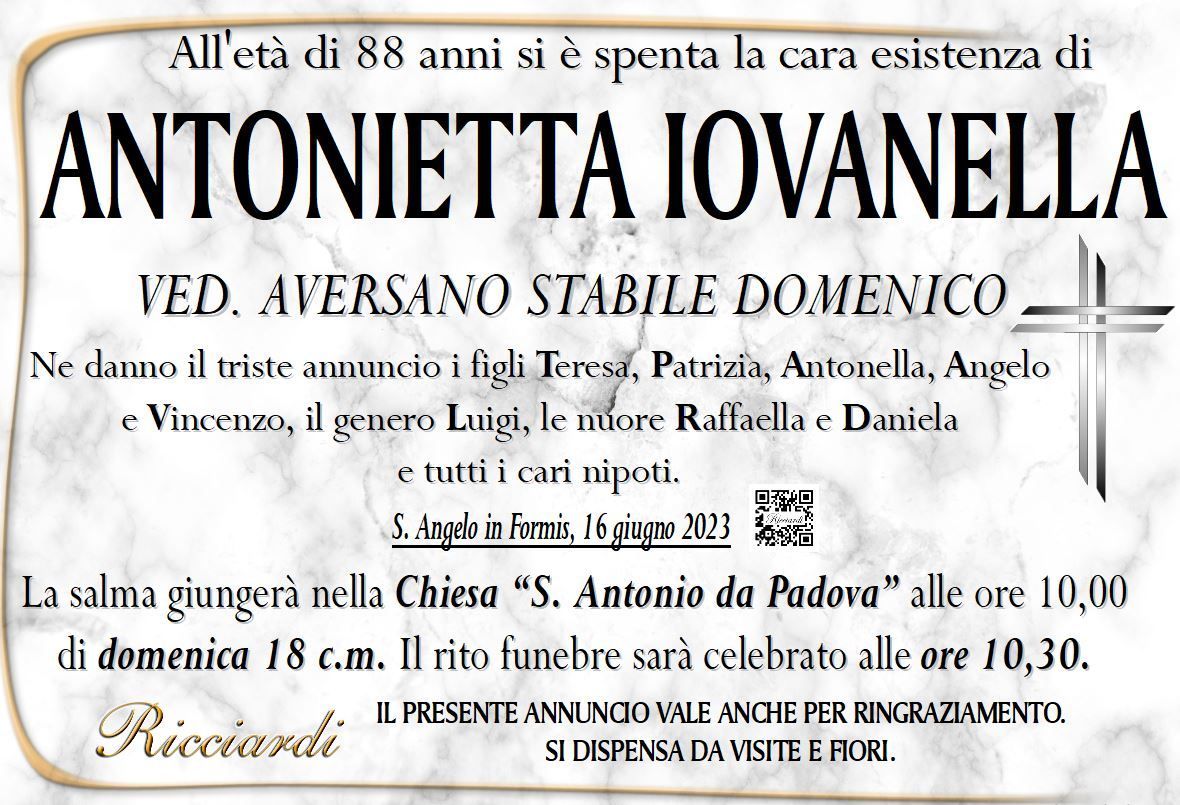 necrologio ANTONIETTA IOVANELLA
