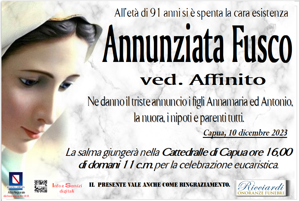 necrologio Annunziata Fusco