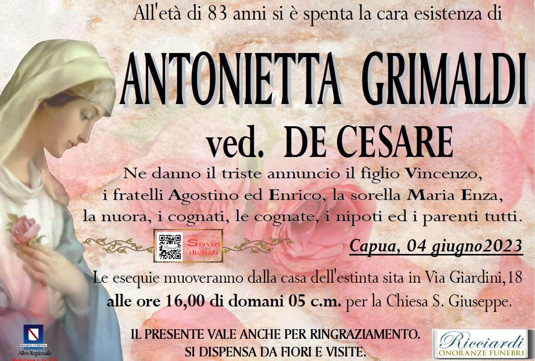 necrologio ANTONIETTA  GRIMALDI