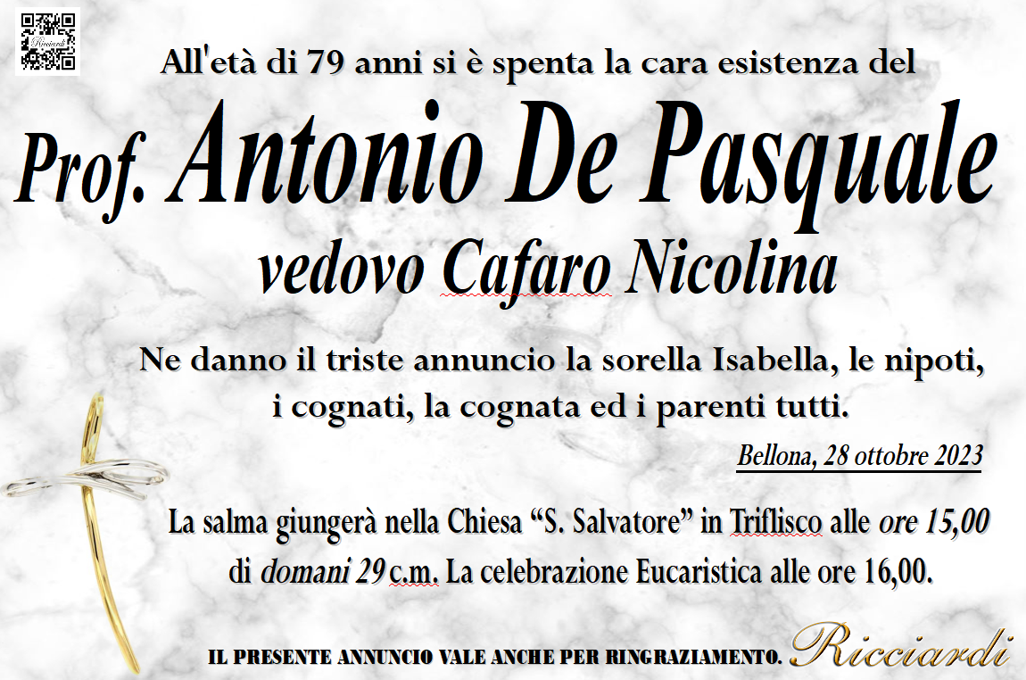 necrologio Prof. Antonio De Pasquale