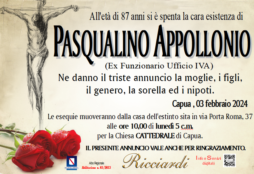 necrologio PASQUALINO APPOLLONIO