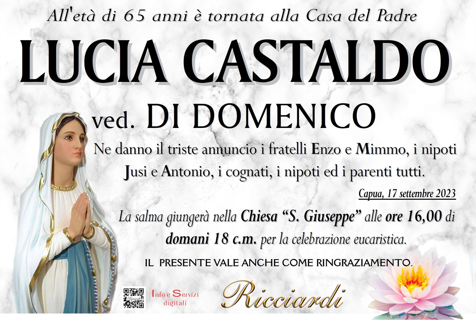 necrologio LUCIA CASTALDO