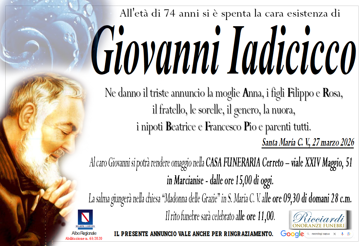necrologio Giovanni Iadicicco