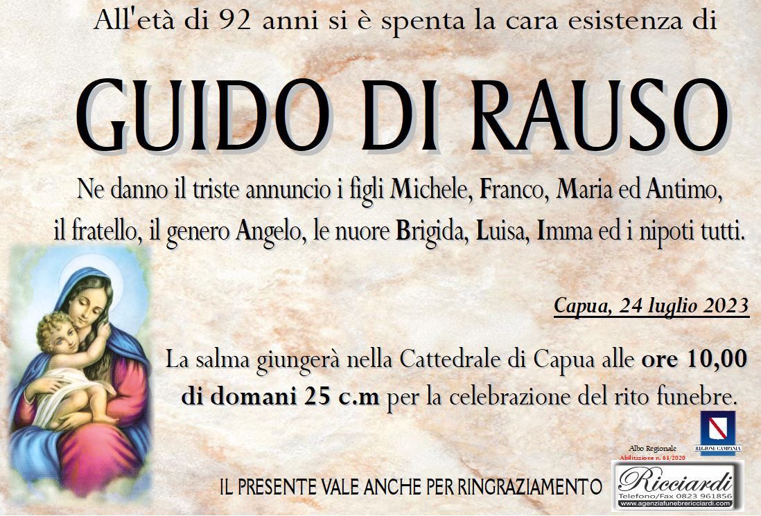 necrologio GUIDO DI RAUSO