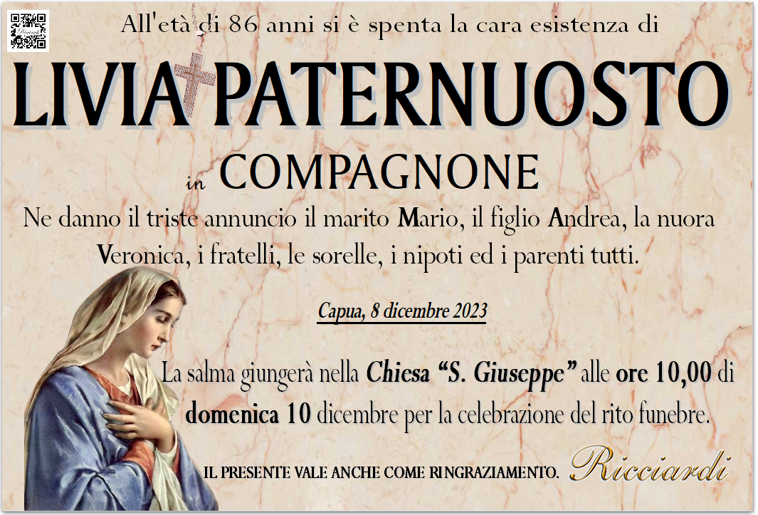 necrologio LIVIA PATERNUOSTO