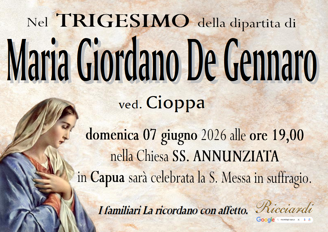 necrologio Maria Giordano De Gennaro
