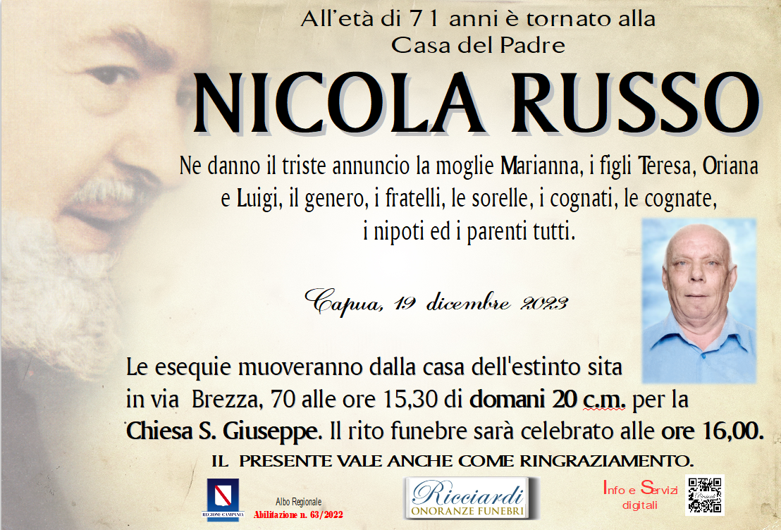 necrologio NICOLA RUSSO