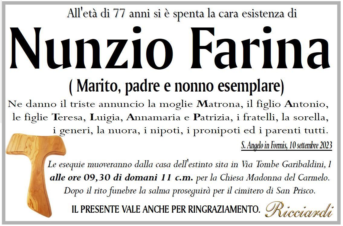 necrologio Nunzio Farina