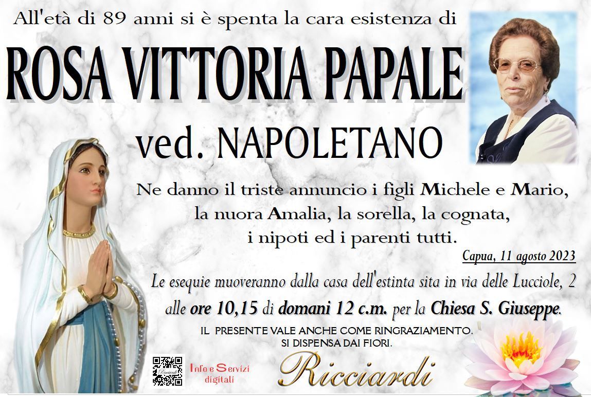 necrologio ROSA VITTORIA PAPALE