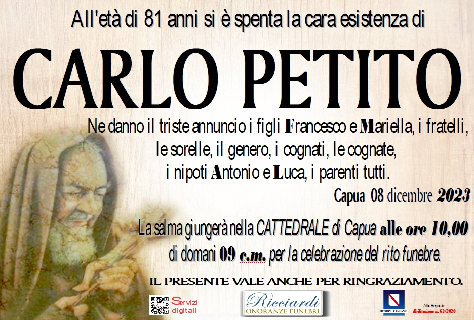 necrologio CARLO PETITO