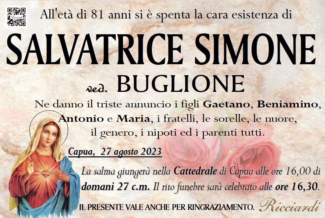 necrologio SALVATRICE SIMONE