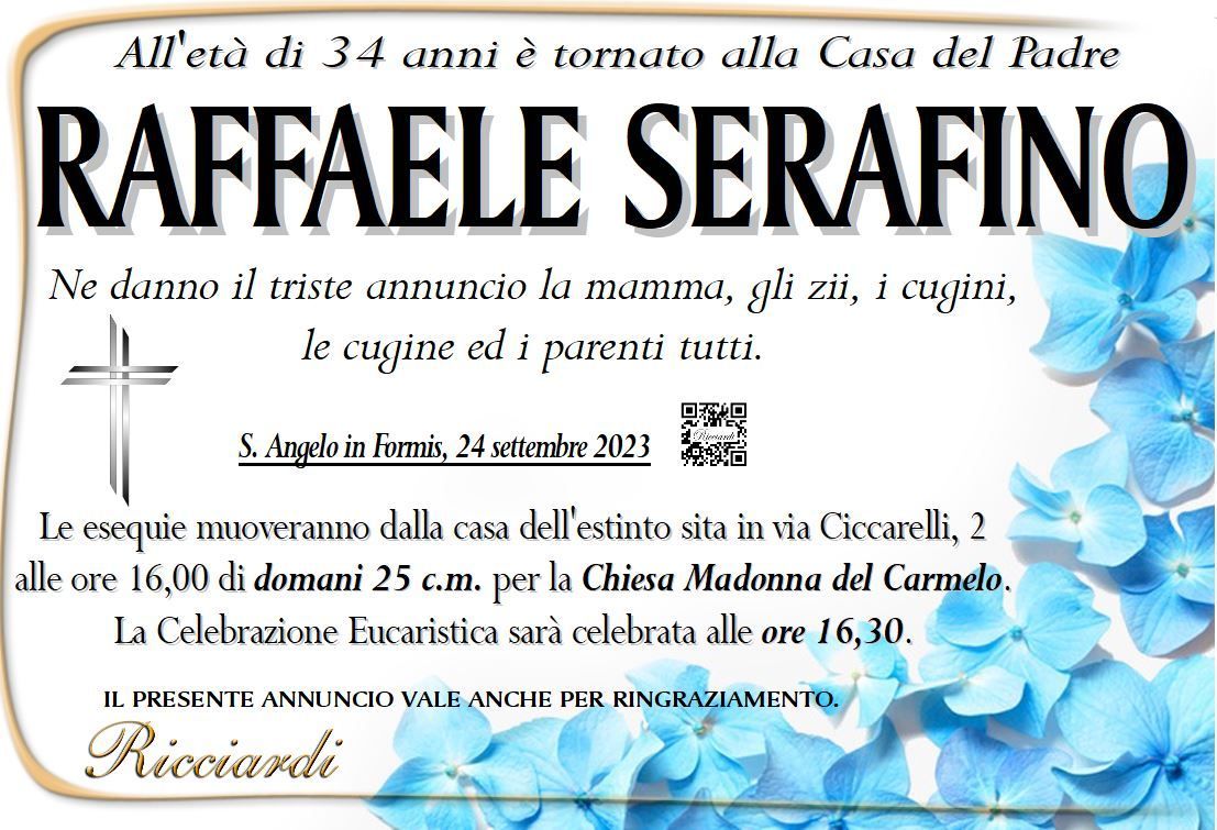 necrologio RAFFAELE SERAFINO