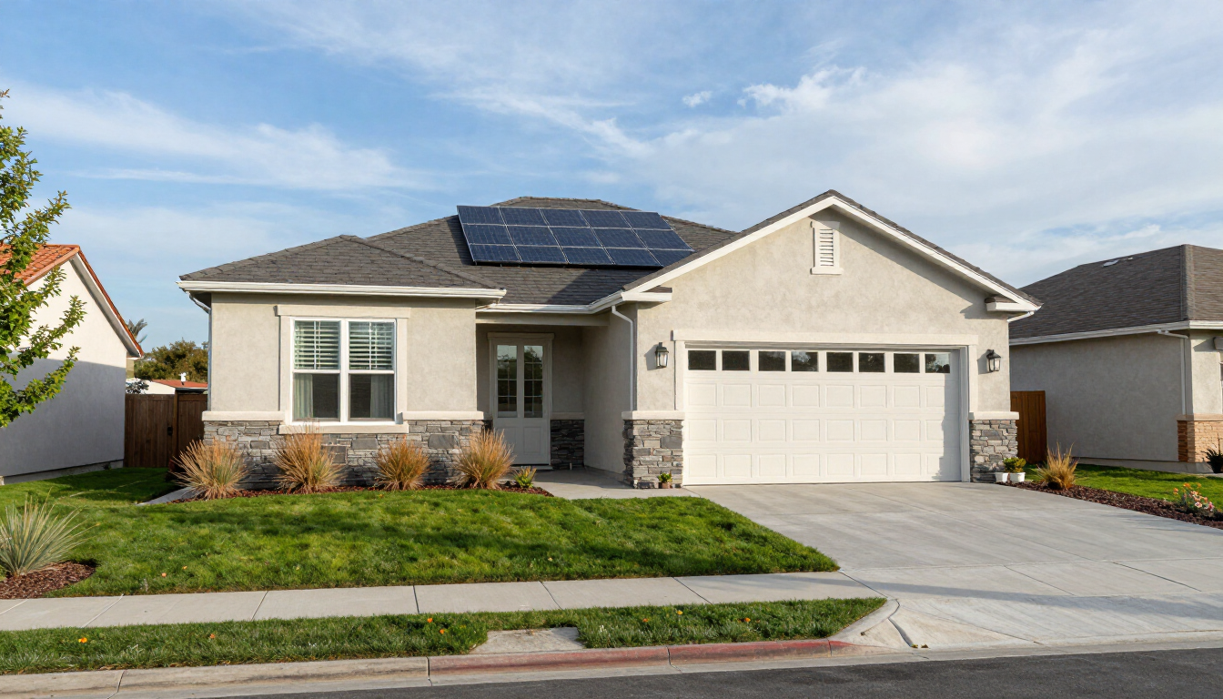 M&S Property Management logo overlaid on a Stockton, CA home, illustrating the pricing guide