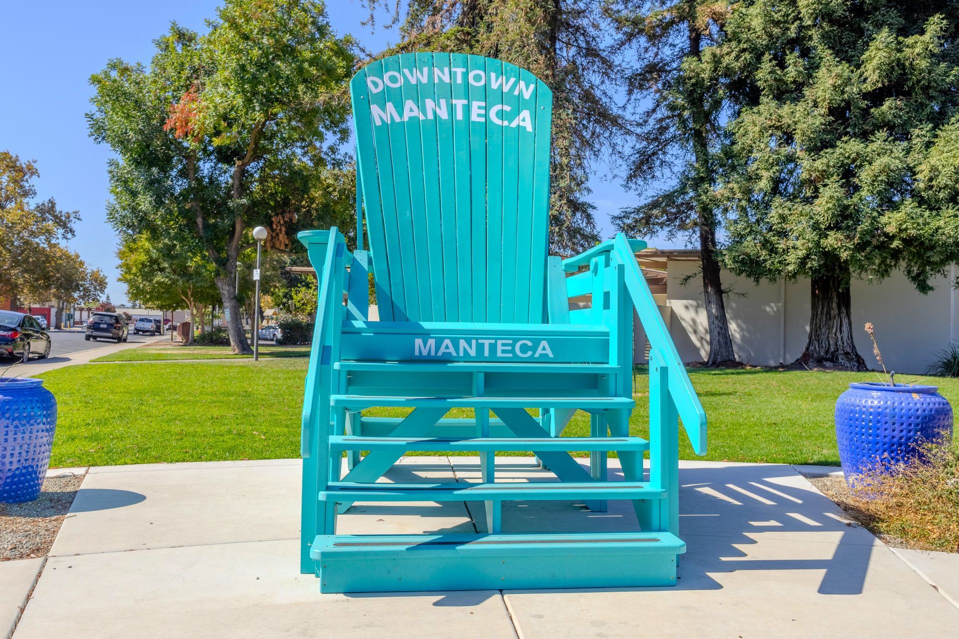 Giant Adirondack chair landmark in Downtown Manteca, CA