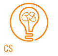 An orange light bulb in a circle with the letter cs below it