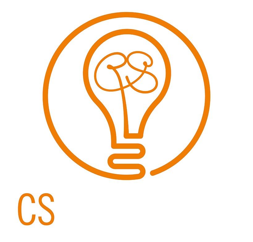 An orange light bulb in a circle with the letter cs below it