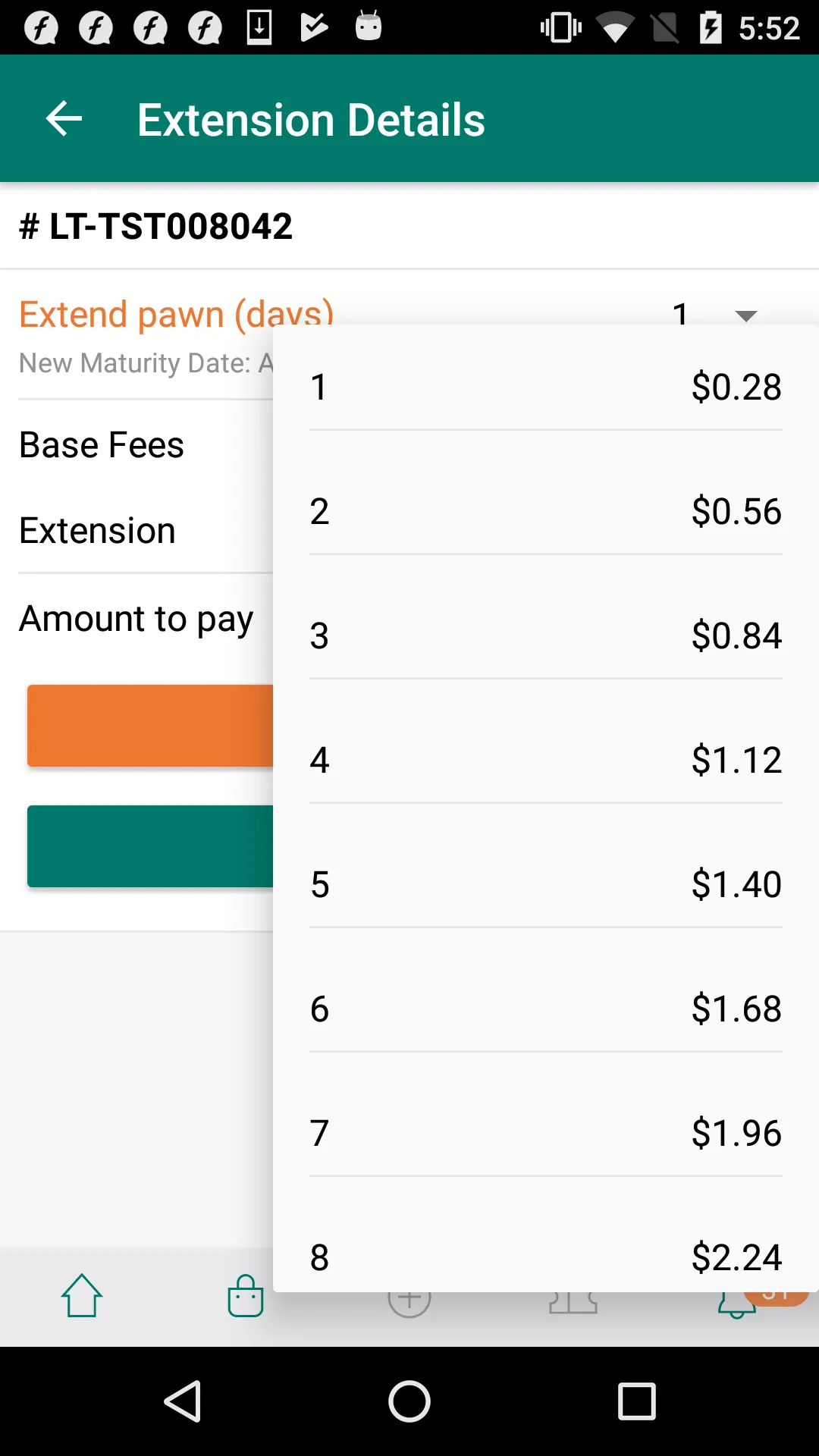 Screen in MobilePawn app showing pawn being extended