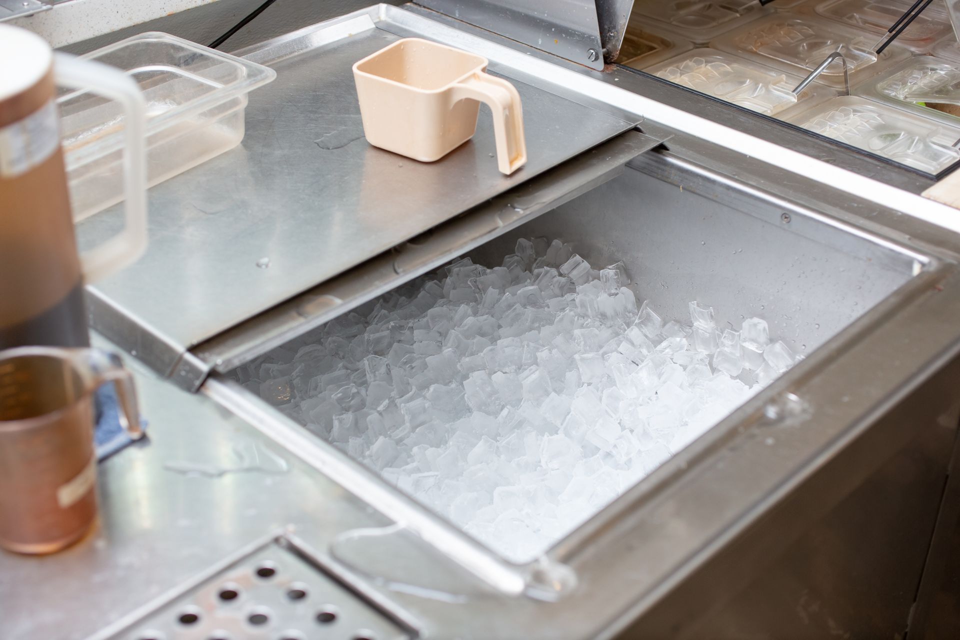 A view of a commercial grade ice storage bin.