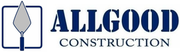 Logo for Allgood Construction, blue text, trowel icon inside a blue square.