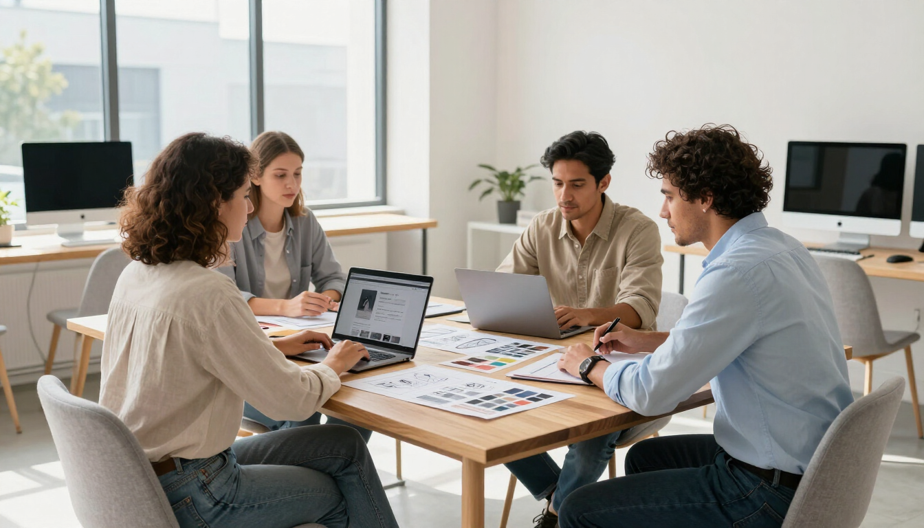 Design agency team helping a business owner with branding and website strategy