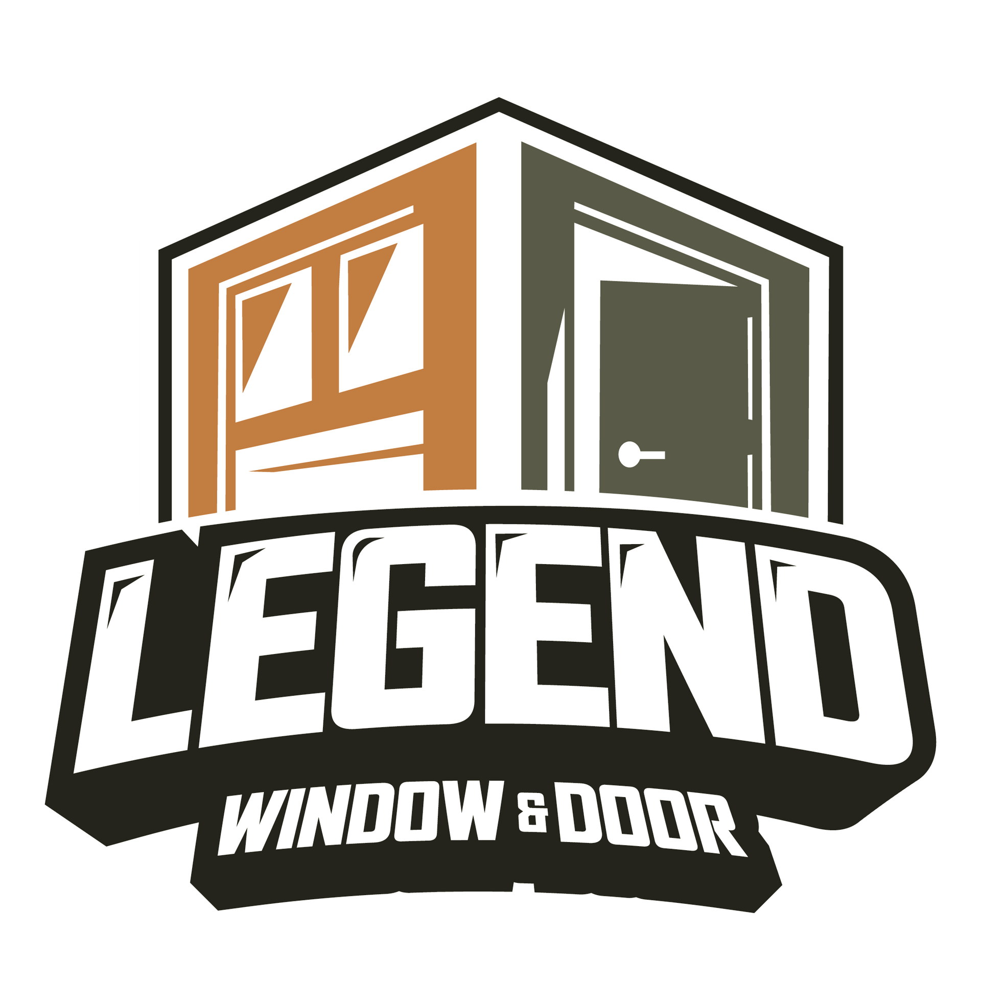Logo for Legend Window & Door with a stylized black, white, and orange house graphic