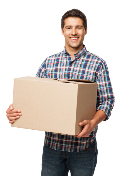 Man Carrying A Cardboard Box — Corrimal, NSW — Pride Removals Man Carrying A Cardboard Box — Corrimal, NSW — Pride Removals