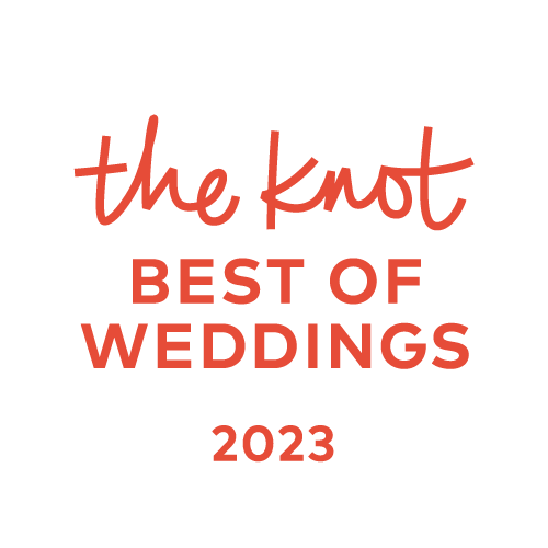 Logo reading “the knot BEST OF WEDDINGS 2023” in red on a white background