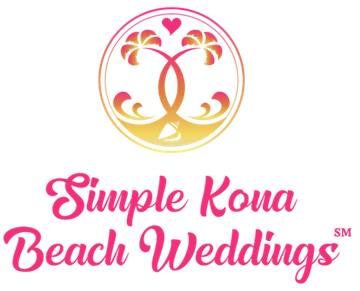 Simple Kona Beach Weddings Logo for Simple Kona Beach Weddings, pink script, with a central floral design, in a pink/yellow oval.