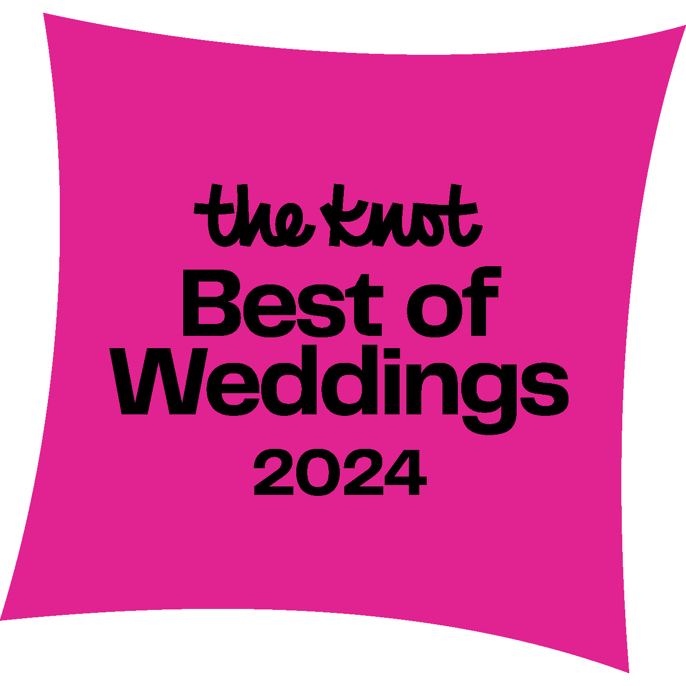 Pink badge with black text reading “the Knot Best of Weddings 2024”