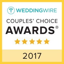 WeddingWire Couples’ Choice Awards 2017 badge with five gold stars on white and yellow background