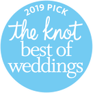 2019 Pick badge for The Knot Best of Weddings, blue circle with white text