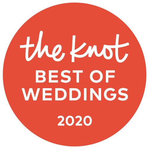 The Knot Best of Weddings 2020 red award badge with white text