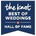 The Knot Best of Weddings Hall of Fame award badge, navy blue with white and red text.